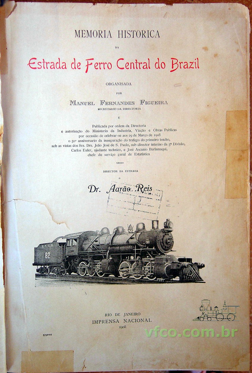 Página de rosto do livro "Memória histórica da Estrada de Ferro Central do Brasil" 