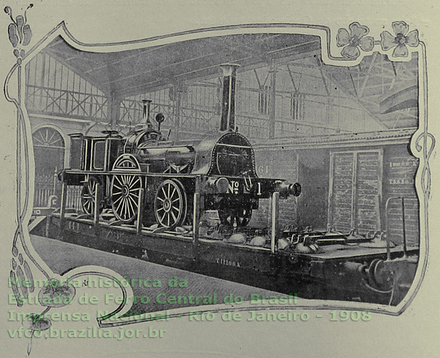 A locomotiva Baronesa sobre um vag&atilde;o na esta&ccedil;&atilde;o ferrovi&aacute;ria Dom Pedro II, no Rio de Janeiro