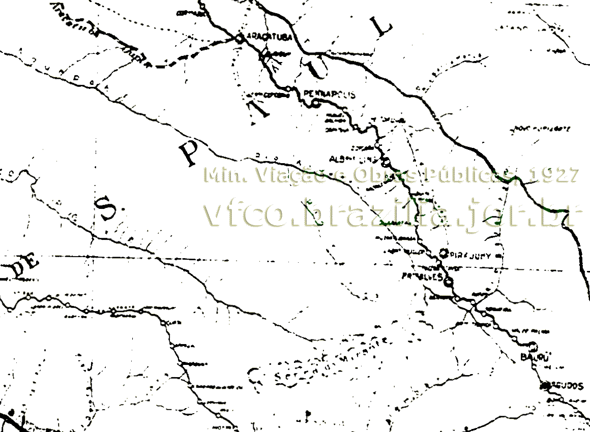 Mapa do Trecho Bauru - Araçatuba da Estrada de Ferro Noroeste do Brasil em 1927