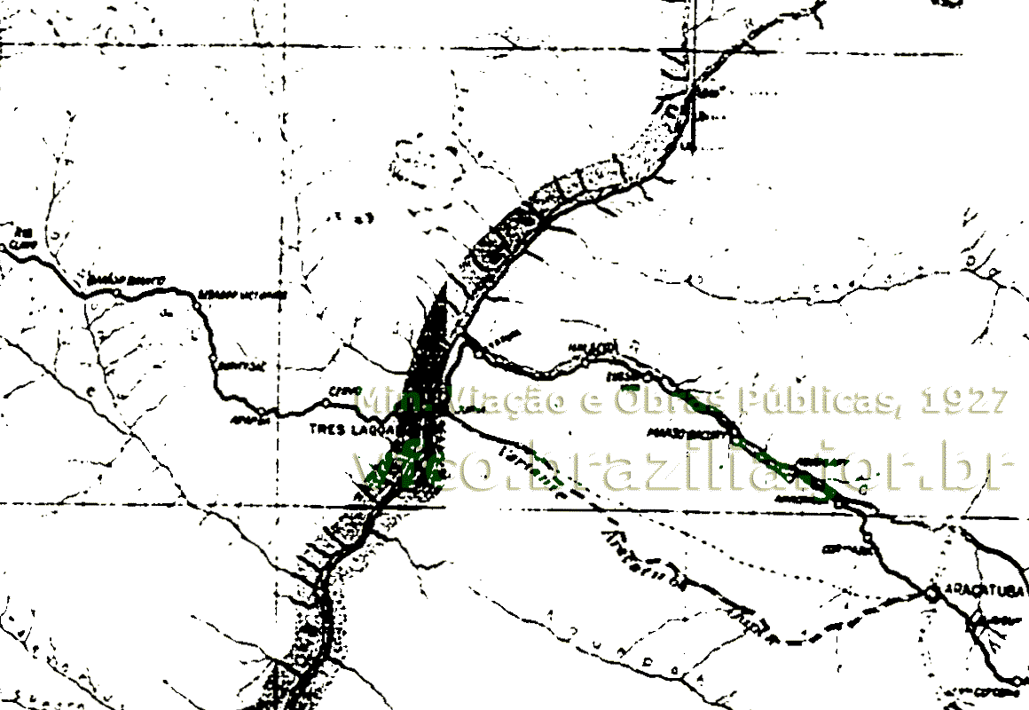 Mapa do Trecho Araçatuba - Rio Claro da Estrada de Ferro Noroeste do Brasil em 1927