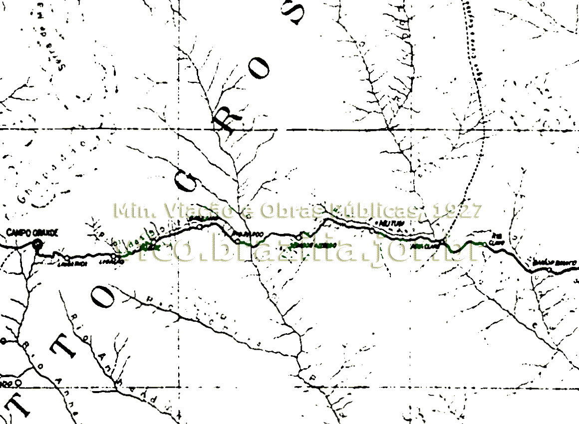 Mapa do Trecho Rio Claro - Campo Grande da Estrada de Ferro Noroeste do Brasil em 1927