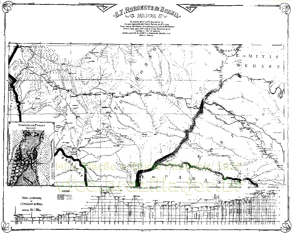 Mapa geral dos trilhos da Estrada de Ferro Noroeste do Brasil - NoB - em 1927, com links para os mapas parciais da ferrovia