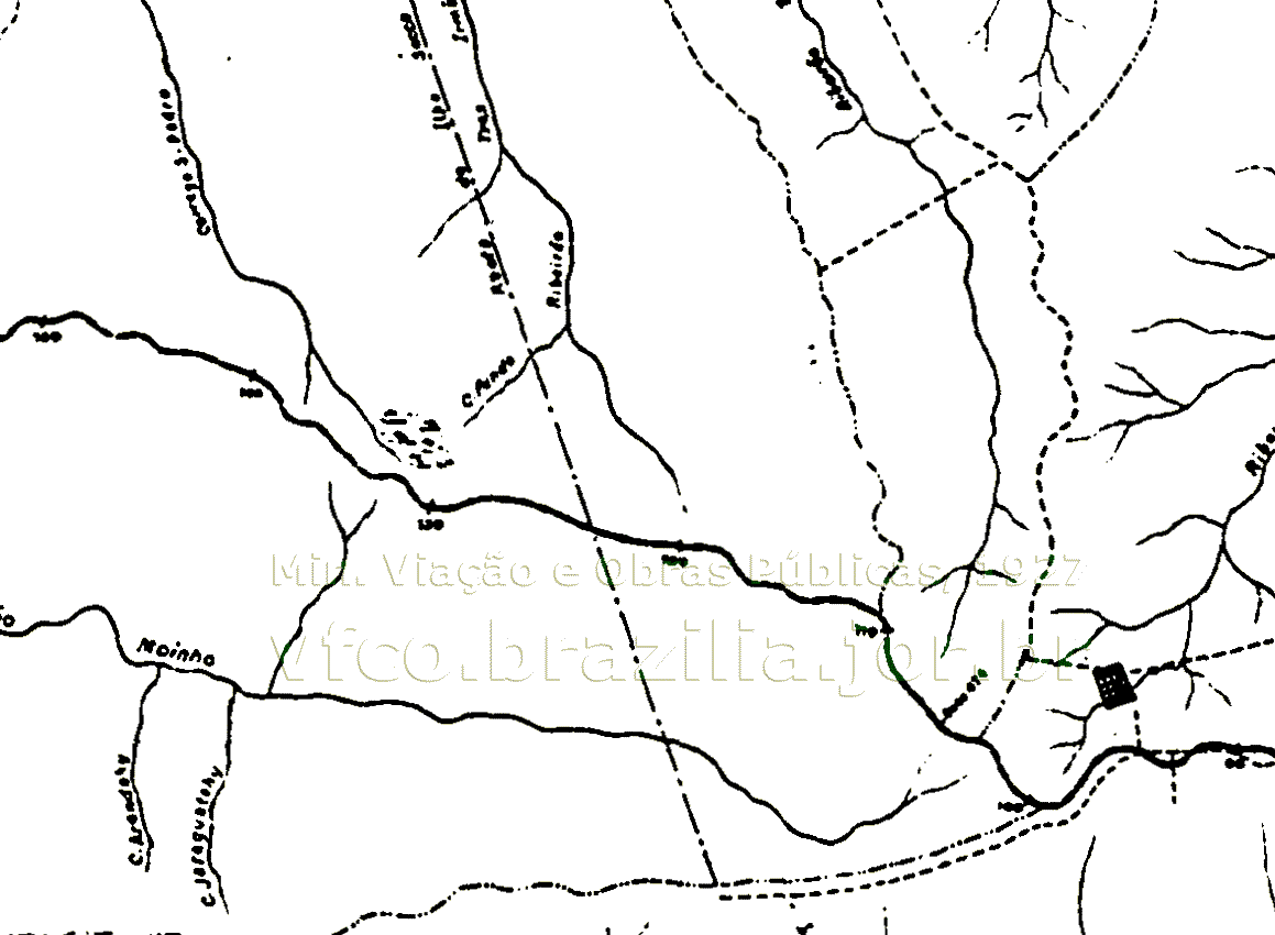 Mapa do trecho de Mirandópolis a Andradina na variante da Estrada de Ferro Noroeste do Brasil
