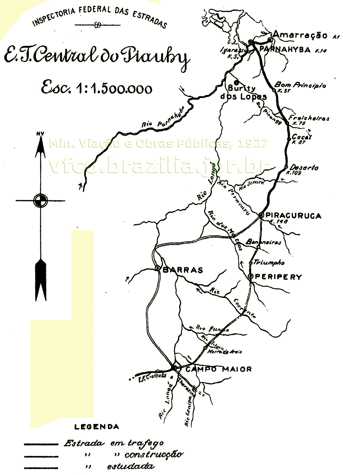 Mapa dos trilhos da Estrada de Ferro Central do Piauí em 1927
