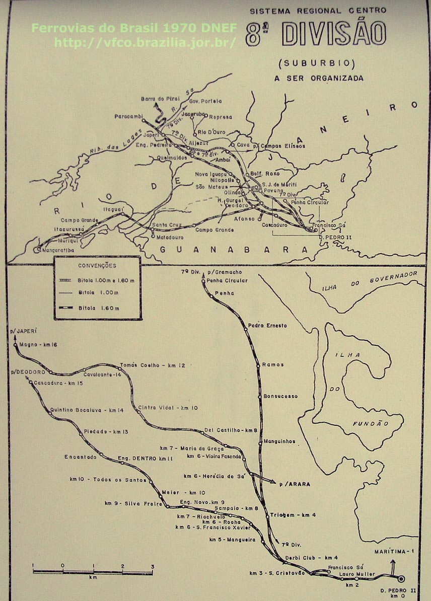 Mapa dos trilhos da 8ª Divisão: Subúrbio, da RFFSA - Rede Ferroviária Federal, em 1970