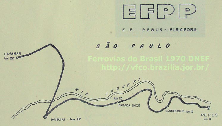 Mapa da Estrada de Ferro Perus-Pirapora em 1970