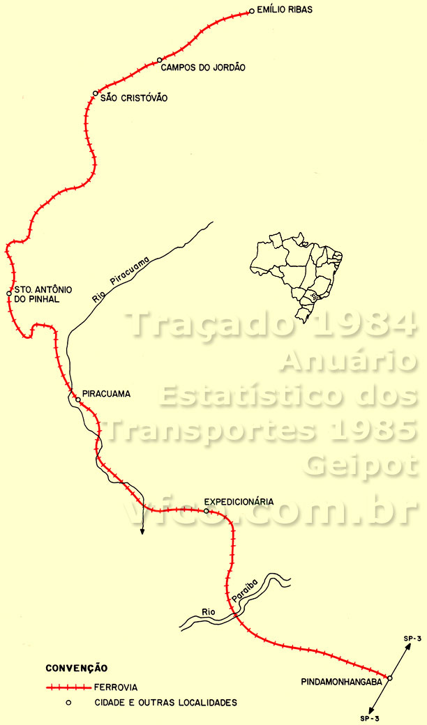 Mapa da Estrada de Ferro Campos do Jordão em 1984