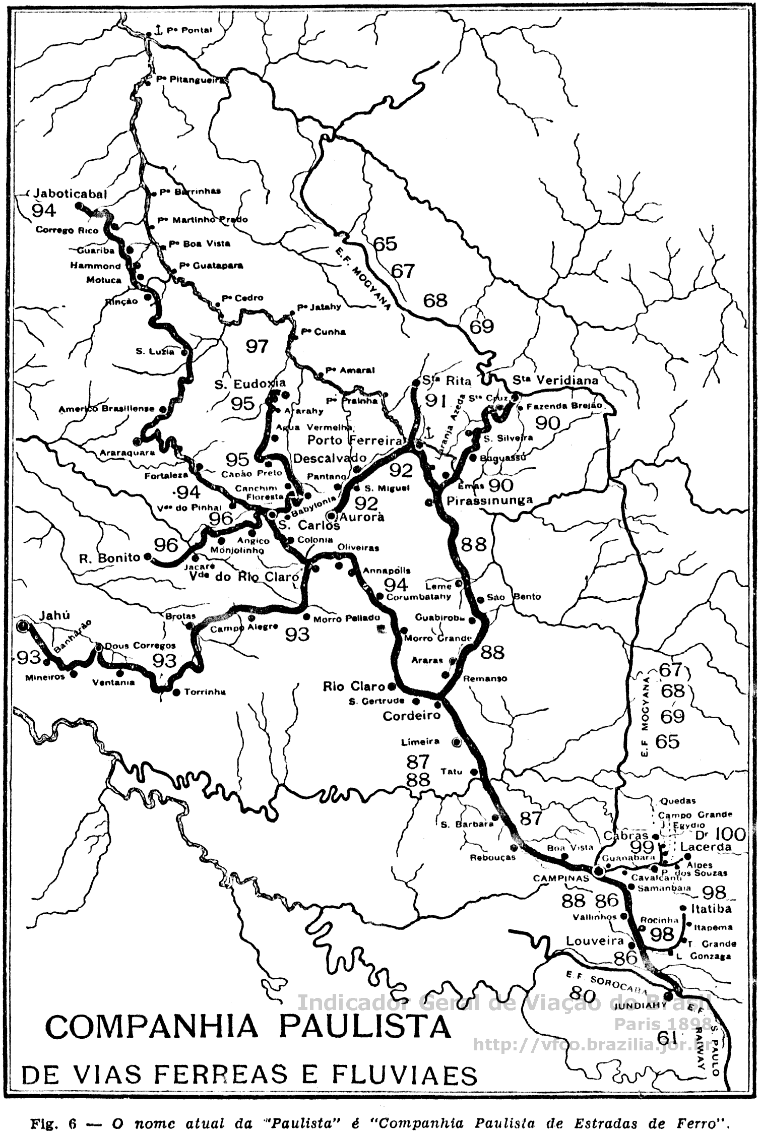 Mapa ferroviário da Companhia Paulista de Vias Férreas e Fluviais em 1898