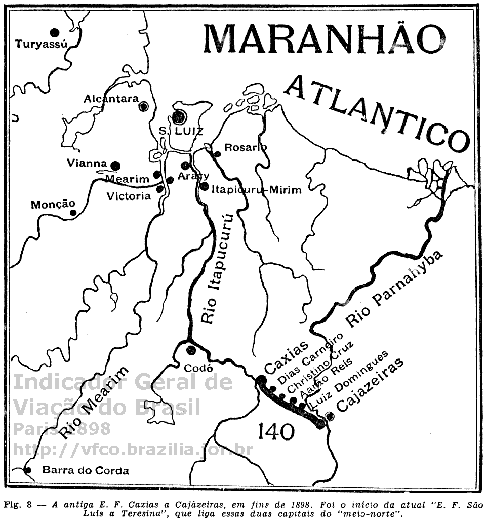 Mapa da Estrada de Ferro Caxias a Cajazeiras em 1898