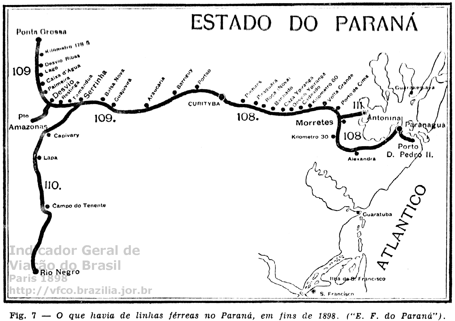 Mapa da Estrada de Ferro do Paraná em 1898