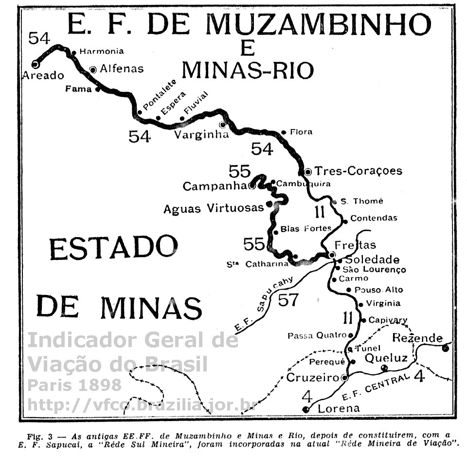 Mapa das Estradas de Ferro Muzambinho e Minas-Rio em 1898