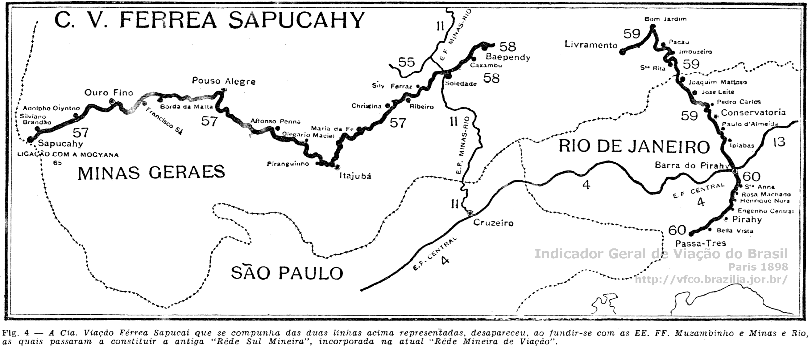Mapa da Viação Ferrea Sapucarí em 1898