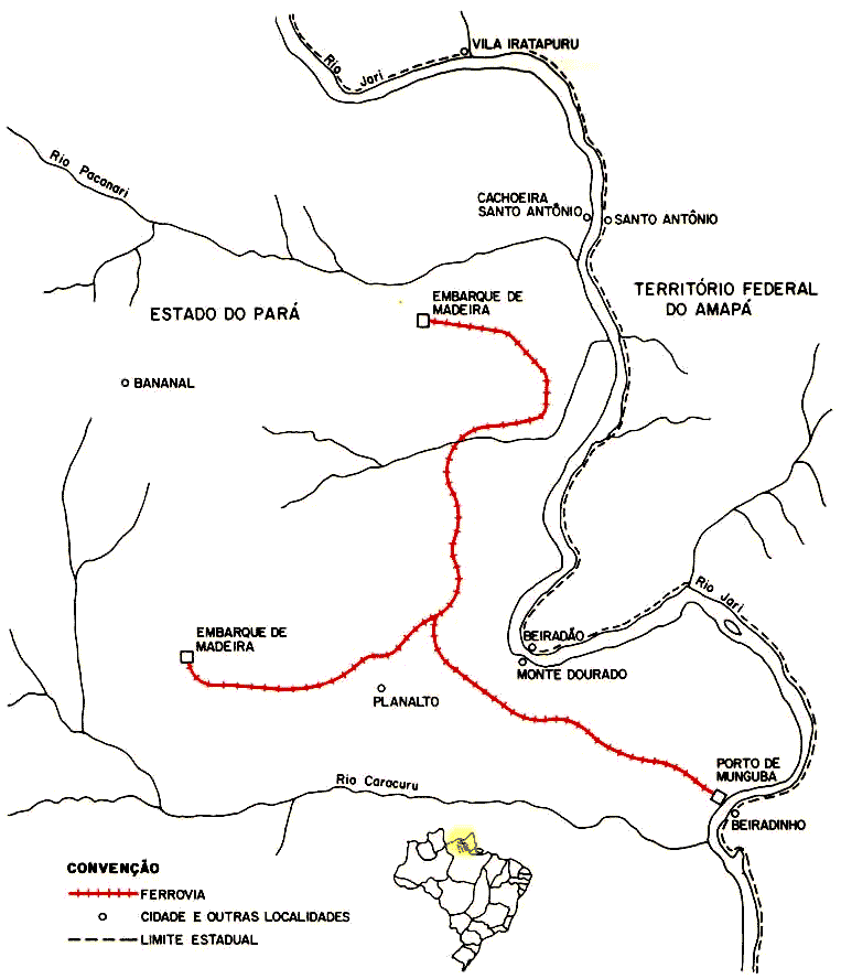Mapa da Estrada de Ferro Jari em 1984