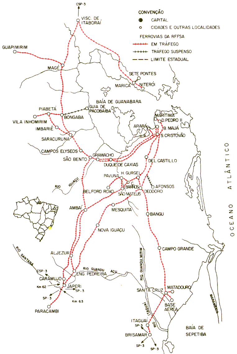 Mapa das linhas dos trens de subúrbio do Grande Rio de Janeiro - RFFSA - 1984