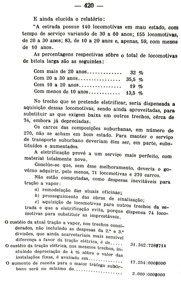 Exposição de Motivos do ministro da Viação e Obras Públicas em 1934 sobre a eletrificação dos trens de subúrbios da Estrada de Ferro Central do Brasil - página 420