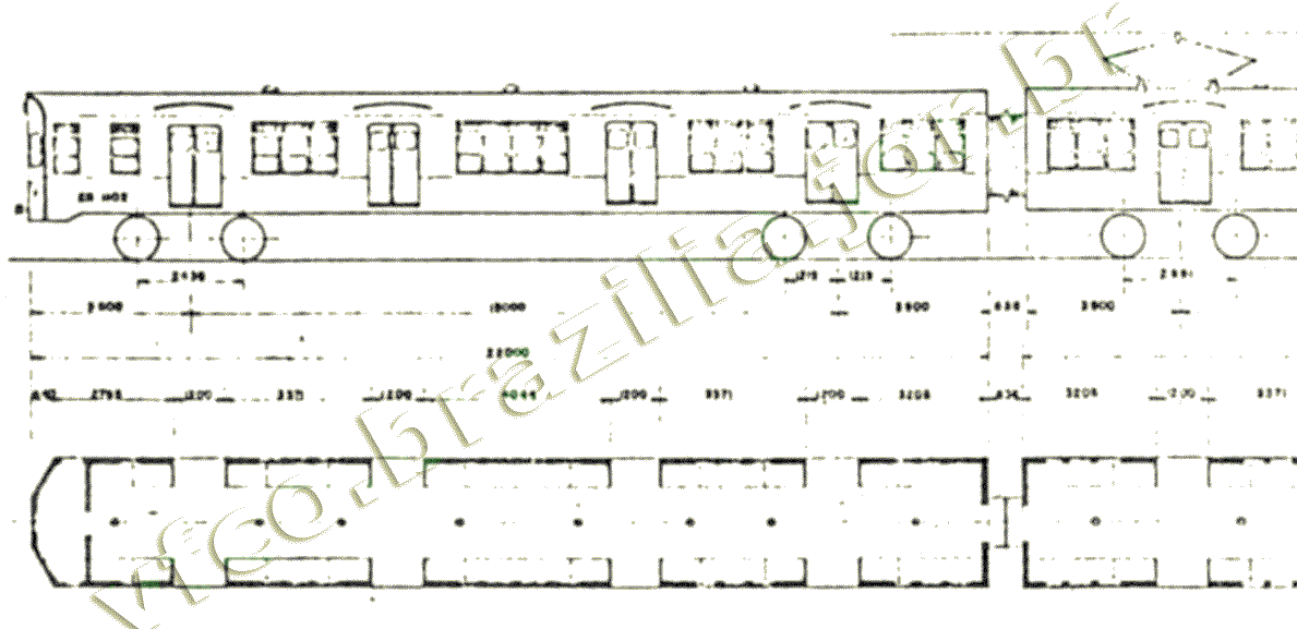 Desenho e medidas do trem Metropolitan Vickers - série 200 da Estrada de Ferro Central do Brasil - subúrbios do Rio de Janeiro - parte 1