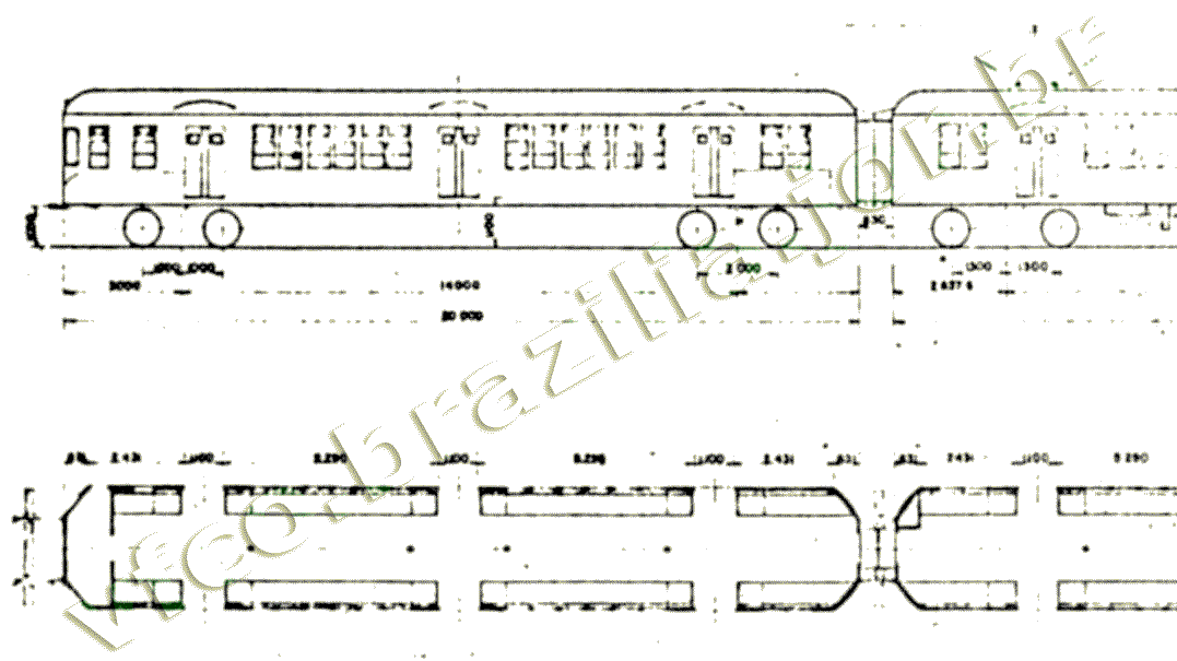 Desenho e medidas do trem Metropolitan Vickers - série 100 da Estrada de Ferro Central do Brasil - subúrbios do Rio de Janeiro - parte 1