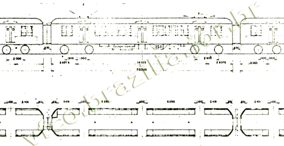 Desenho e medidas do trem Metropolitan Vickers - série 100 da Estrada de Ferro Central do Brasil - subúrbios do Rio de Janeiro - parte 2