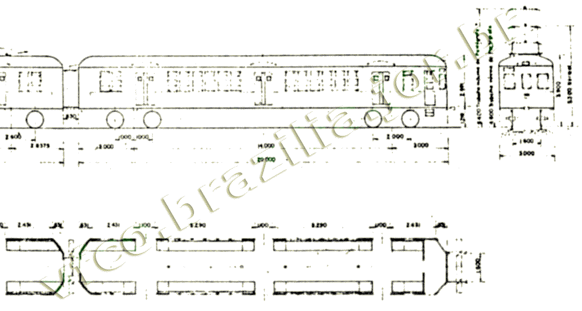 Desenho e medidas do trem Metropolitan Vickers - série 100 da Estrada de Ferro Central do Brasil - subúrbios do Rio de Janeiro - parte 3