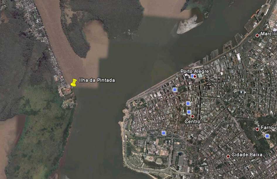 Localização da Ilha da Pintada em relação a Porto Alegre