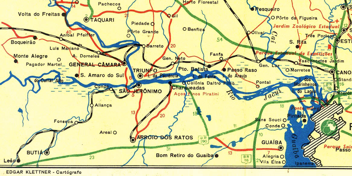Mapa rodoviário com a localização das minas de carvão e ferrovias | São Jerônimo - RS