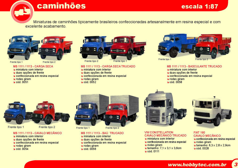 Miniaturas de caminhões para maquetes de ferreomodelismo