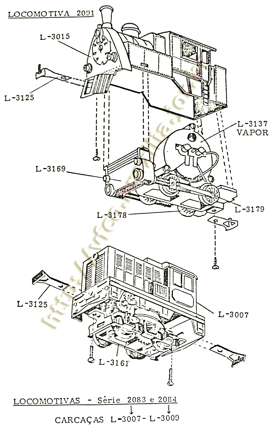 Diagramas de montagem e códigos das peças de reposição das locomotivas de manobra Atma