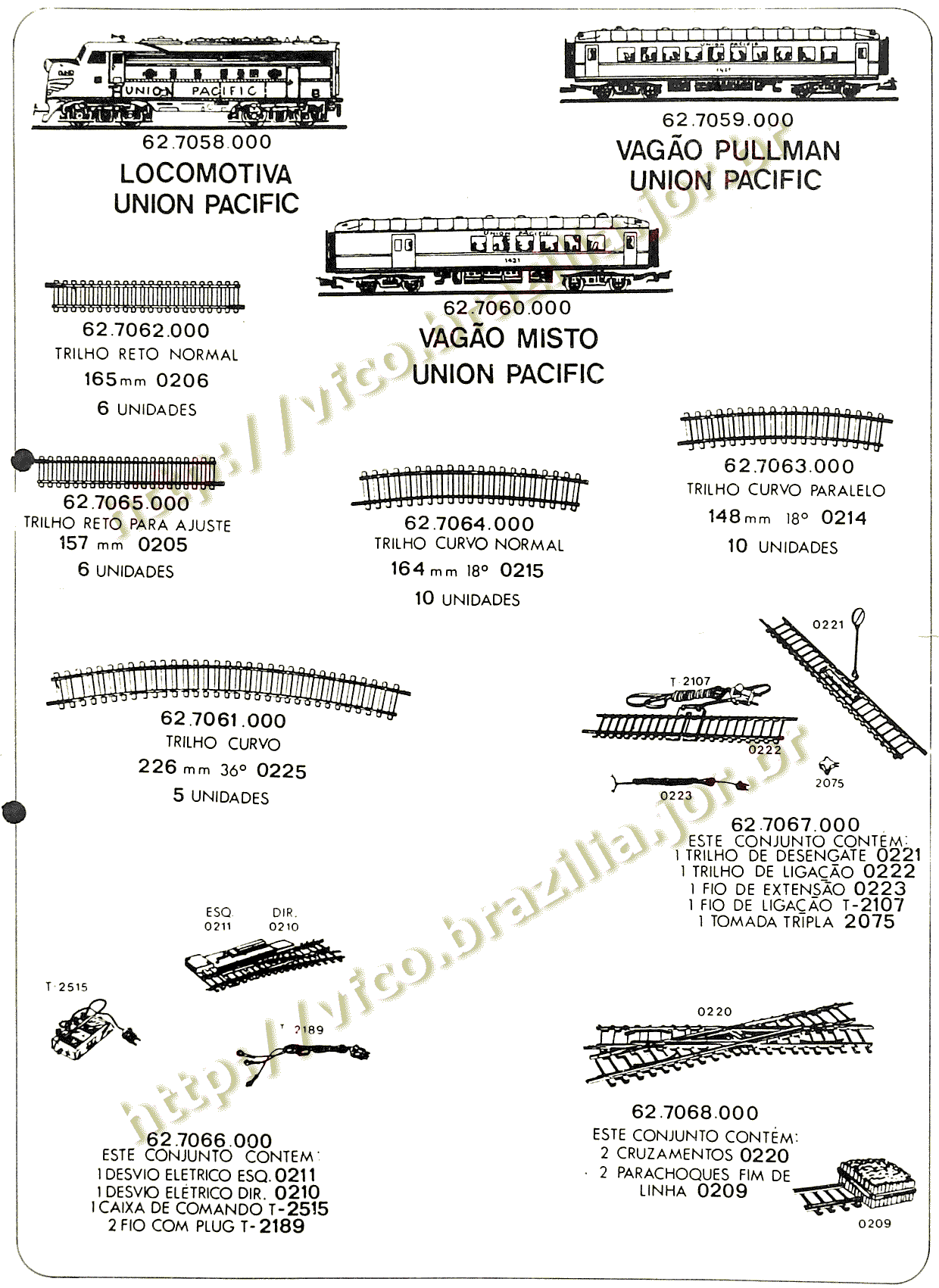 Folheto de locomotivas, vagões, trilhos e acessórios para maquete de ferreomodelismo do Trem Elétrico Atma