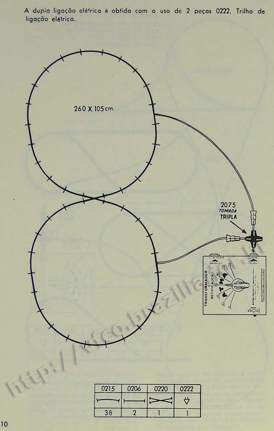Sugestão de traçado em formato de "8" com trilho de cruzamento na Página 10 do manual "Como montar e operar seu trem elétrico Atma" para maquete de ferreomodelismo