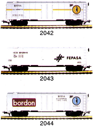 Ferreomodelos de vagões isotérmicos Frateschi lançados em 1996, no Catálogo de 2002