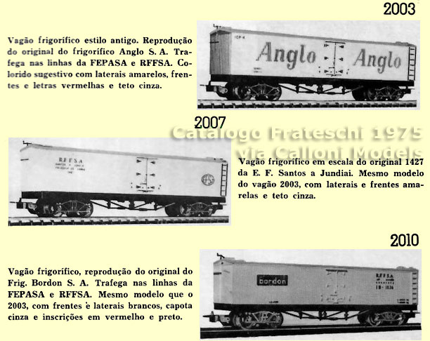 Os três vagões isotérmicos do Catálogo Frateschi 1975