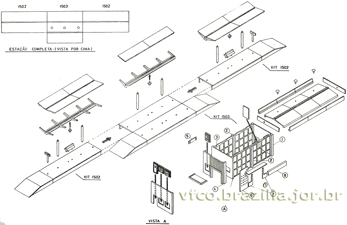 Diagrama de montagem da estação ferroviária para maquete de ferreomodelismo
