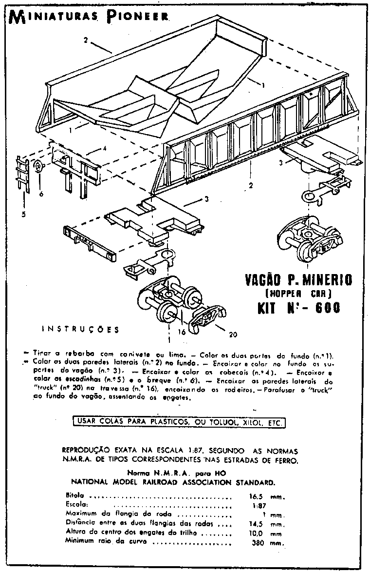 Folha de instruções para montagem do vagão hopper da Miniaturas Pioneer - Ferreomodelismo