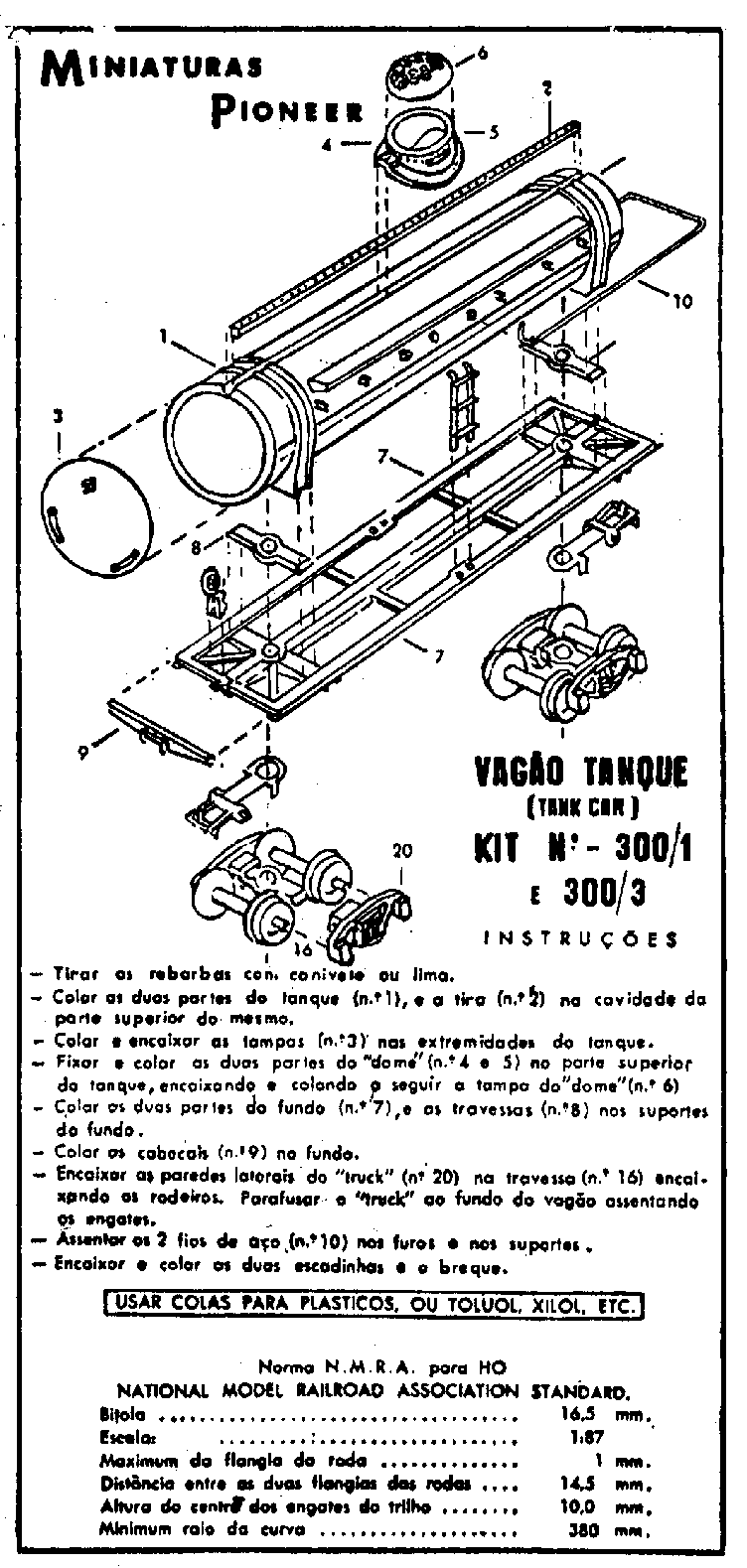 Folha de instruções para montagem do vagão tanque da Miniaturas Pioneer  - Ferreomodelismo