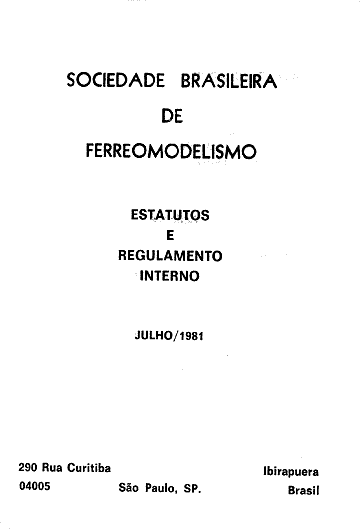 Página de rosto dos Estatutos da SBF - Sociedade Brasileira de Ferreomodelismo, com a data de 1981