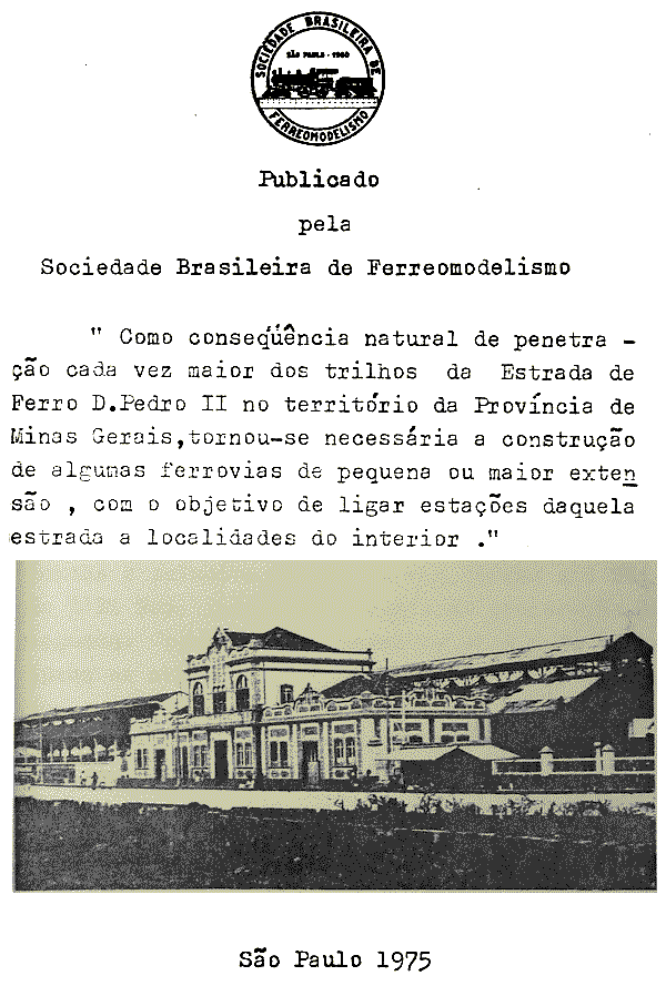 Página inicial do livreto sobre a Estrada de Ferro Oeste de Minas, publicado em 1975 pela Sociedade Brasileira de Ferreomodelismo