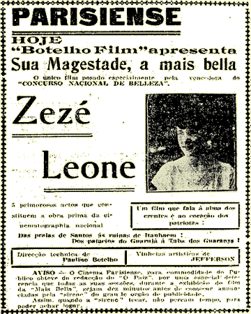 Cartaz do filme Zezé Leone, lançado em 1923