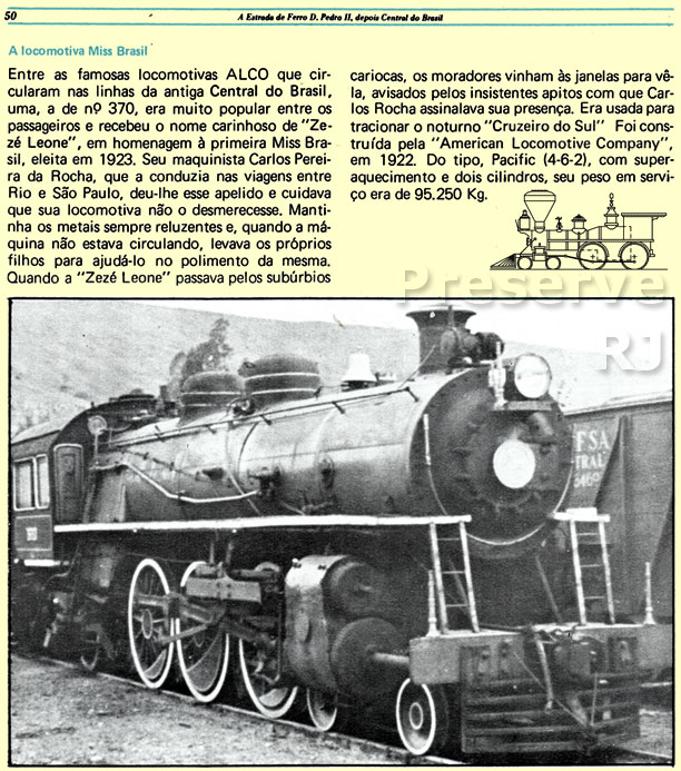 Locomotiva “Zezé Leone” no catálogo do Museu do Engenho Museu do Trem (Preserve / RFFSA)