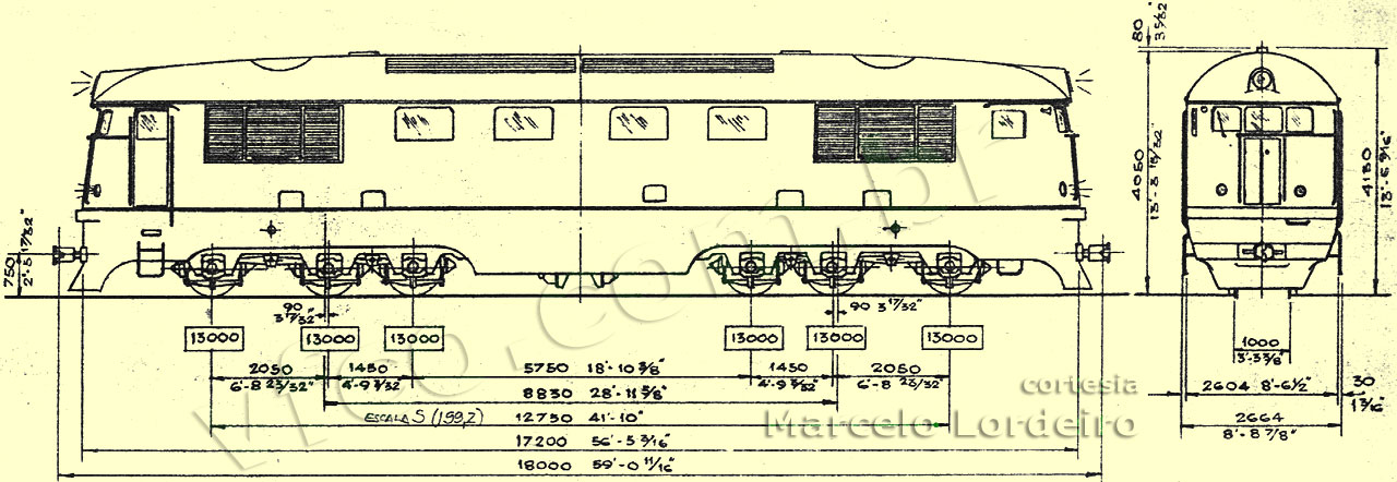 Desenho e medidas das locomotivas DH Esslingen conforme a planta da Estrada de Ferro Leopoldina