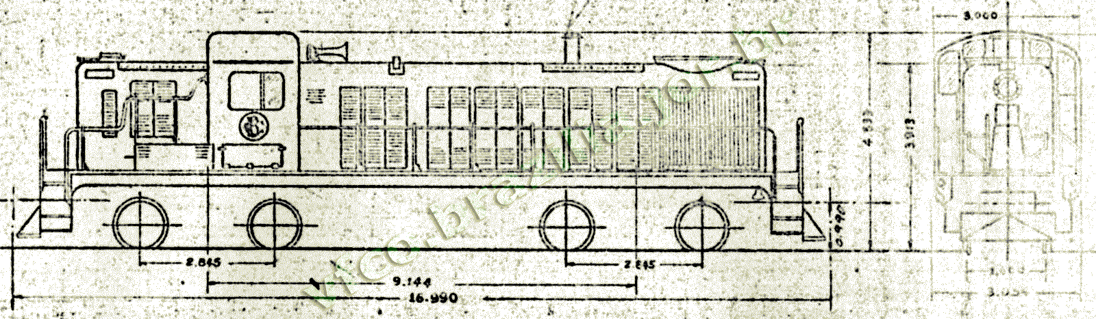 Desenho e medidas da Locomotiva Alco RS-3