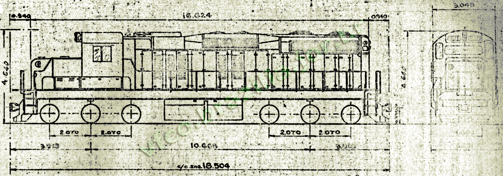 Desenho e medidas da Locomotiva SD-18