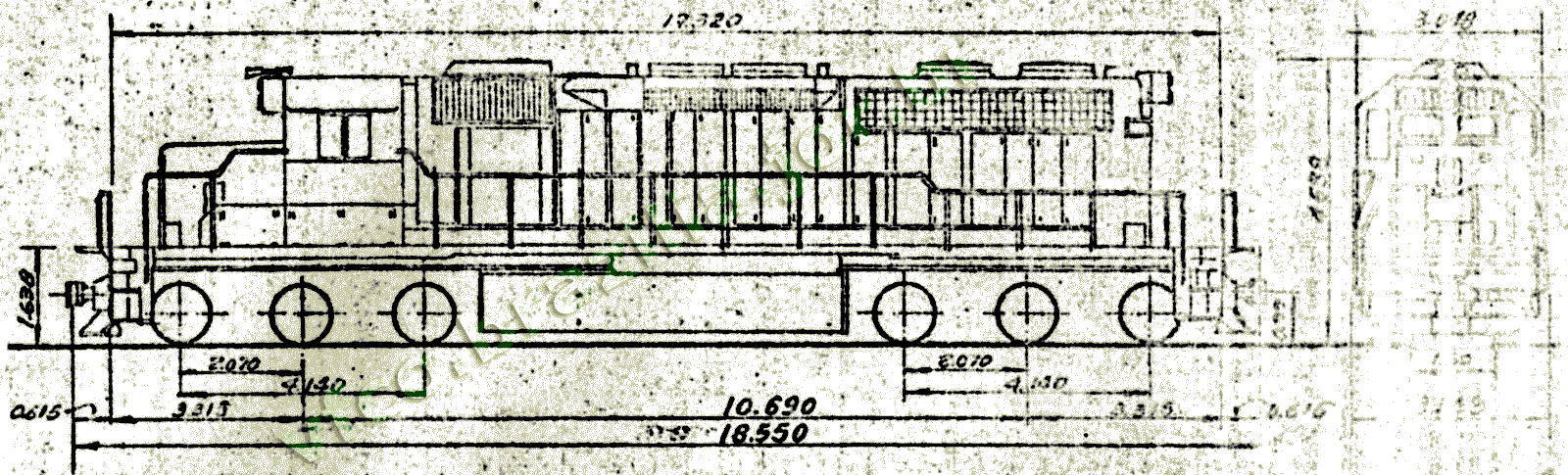 Desenho e medidas da Locomotiva SD-38