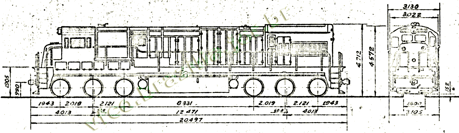 Desenho e medidas da Locomotiva U-23C