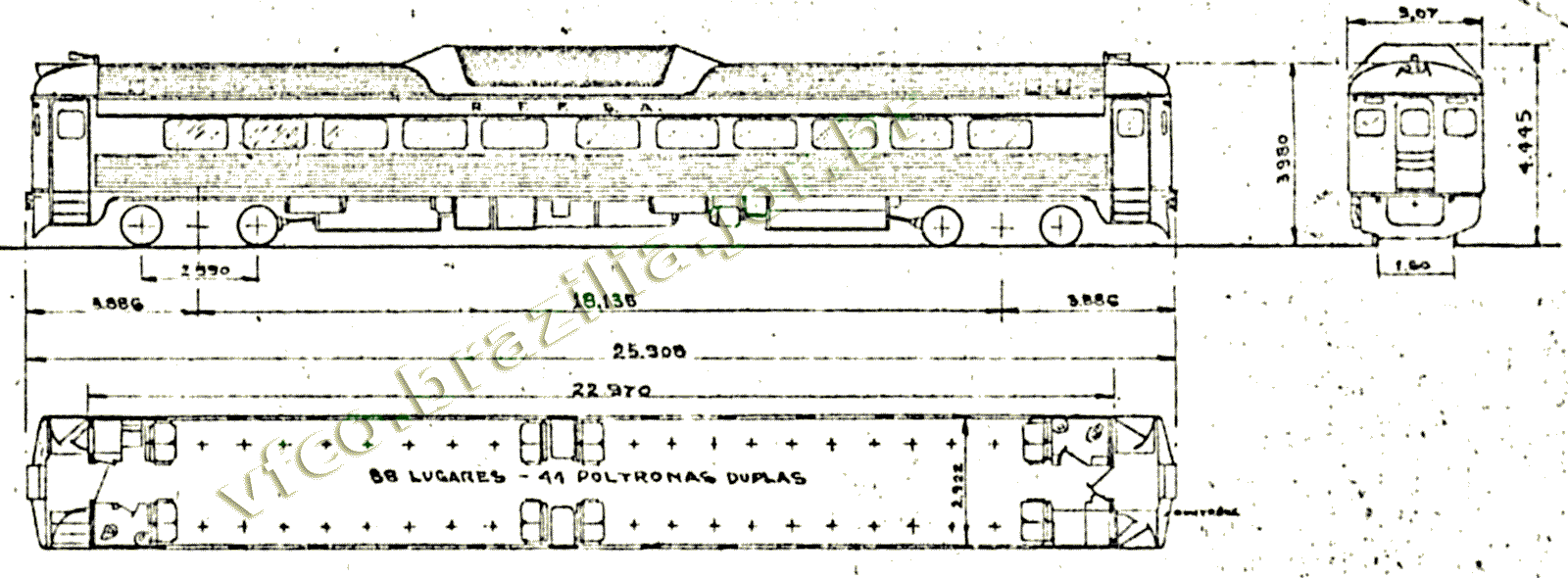 Desenho dos trens Automotrizes Budd RDC M-504-505