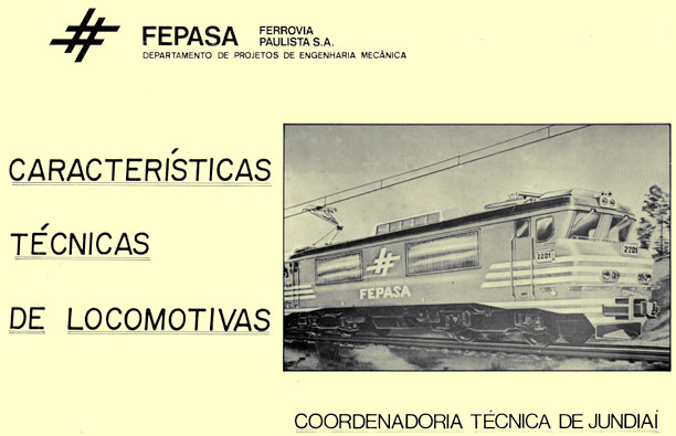 Capa do caderno : "Características técnicas de locomotivas" da Fepasa - Ferrovias Paulistas
