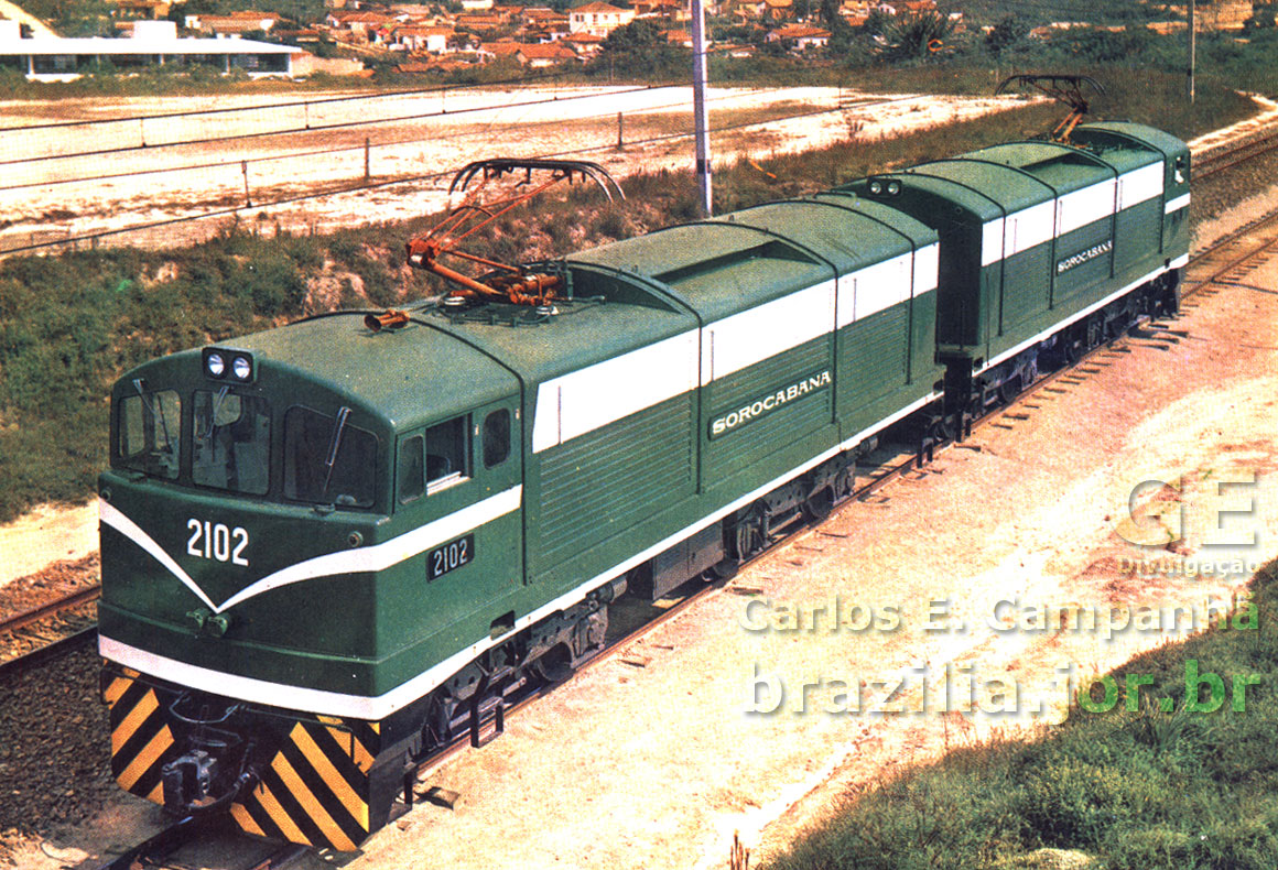 Locomotivas Minissaia (GE B-B 3000V-DC) nas cores da Estrada de Ferro Sorocabana