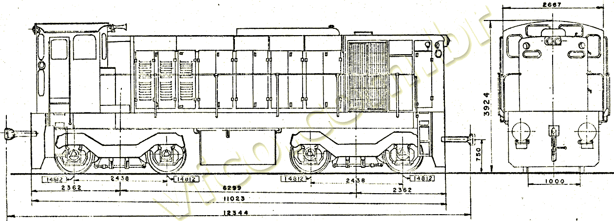 Desenho e medidas das locomotivas GL8 nº 4001 a 4003 da SR2 RFFSA - Rede Ferroviária Federal