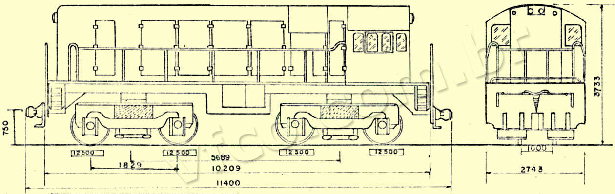 Locomotivas GE U5B nº 2013 a 2032 - desenho e medidas