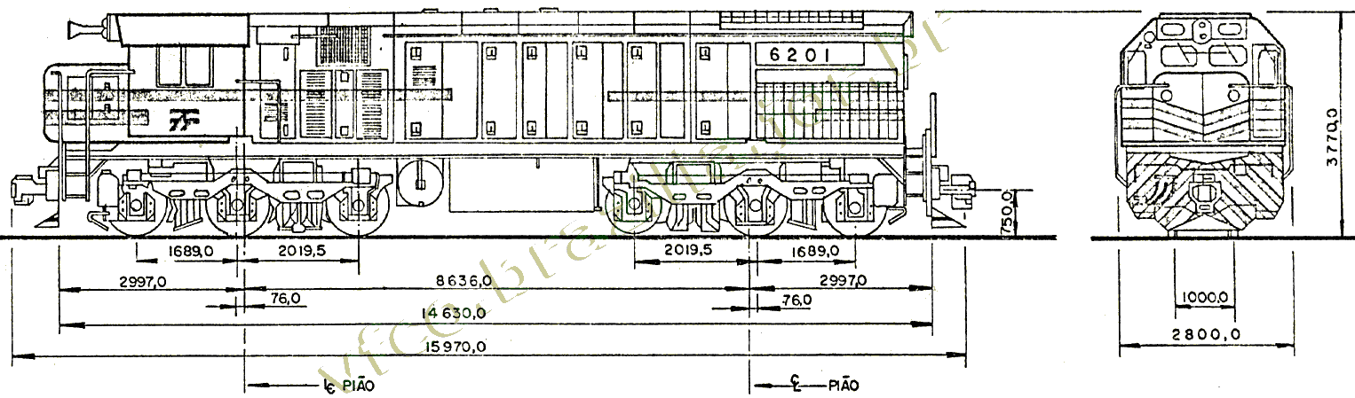 Desenho e características da Locomotiva G-22CU