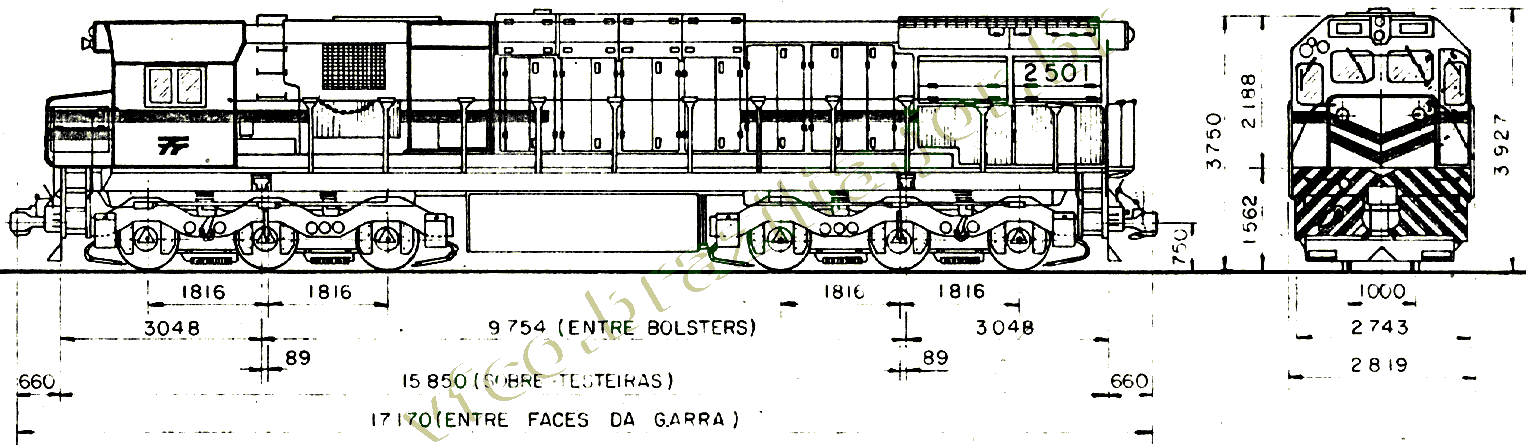 Desenho e medidas da Locomotiva GT-22CUM-1